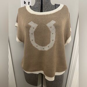 Women’s Tan and White Horseshoe Sweater by Blu Pepper Large